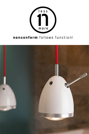 Logo und Leuchtenbeispiel von less'n'more